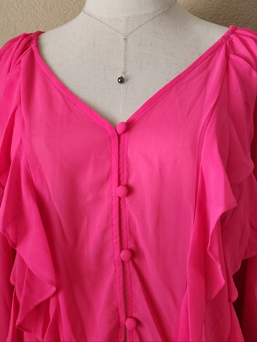Hot Pink Ruffle Blouse - Picture 6 of 8